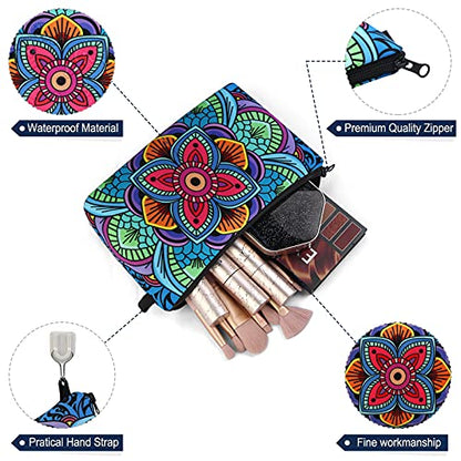 MAGEFY Makeup Bag, 2 Styles Travel Cosmetic Bag for Women Cosmetic pouch Elegant Blue Patterns Zipper Pouch Waterproof Makeup Pouch Cute (2 Packs, Peacock feather + Mandala pattern 0179) - color: 2 packs
