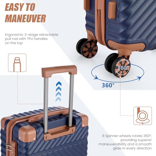 Cosbarn Carry On Luggage 22x14x9 Airline Approved, Hardside 20 Inch Carry on Suitcases with Wheels, Hard Shell ABS Lightweight Carry on Luggage Set, Travel Suitcase Set with TSA Lock, DarkBlue - color: DarkBlue, size: 3 Piece Sets (20/BP/TB)