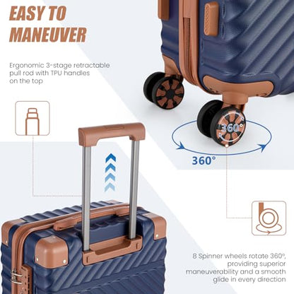 Cosbarn Carry On Luggage 22x14x9 Airline Approved, Hardside 20 Inch Carry on Suitcases with Wheels, Hard Shell ABS Lightweight Carry on Luggage Set, Travel Suitcase Set with TSA Lock, DarkBlue - color: DarkBlue, size: 3 Piece Sets (20/BP/TB)