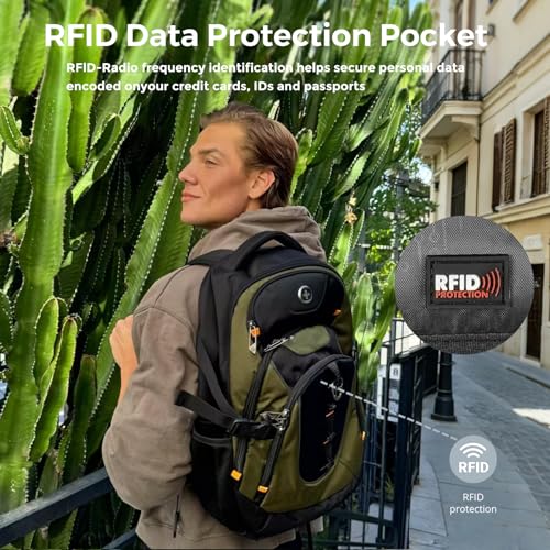 Swissdigital Design Laptop Backpack with USB Charging Port, Travel Backpack Fits 15.6 inches Computer, 31L College School Backpack for Men, Olive/Black | SD803-26 - color: Olive/Black