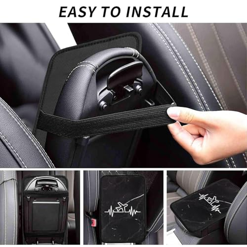 Airplane Pilot Heartbeat Car Center Console Cover Waterproof Non Slip Universal Car Armrest Seat Cover Black