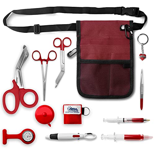 ASA TECHMED Nurse Utility Belt – Complete Medical Belt Utility Kit, Pro Pack Pocket Organizer Pouch Hip Bag for EMT, CNA, NP, PA, Student, Maroon - color: Maroon