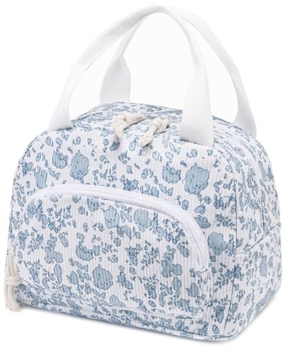Lunch Bag Women Lunch Box for Women Adult Cute Insulated Lunch Bag Small Cooler Lunch Tote Bags for Work Picnic Travel (Blue-Floral) - color: Blue-Floral