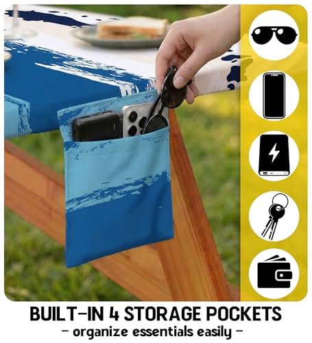 Picnic Table Cover with Bench Covers Waterproof Fitted Table Cloth Tablecover Camp Camper Camping Essentials Outdoor Summer Beach River Water Motorhome Trailer Road Trip Tent Rv Car Travel Activities - color: Blue Coconut Tree, size: 96in