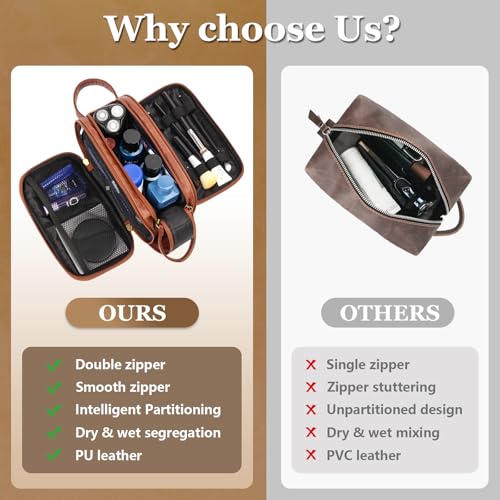 Husband Birthday Gift for Dad Him Men,Waterproof Custom Engraved Leather Toiletry Bag,Personalized Father Day Gift for Dad Husband,Groomsmen Anniversary Thanksgiving Christmas Valentine's Day-Browm L - color: Brown