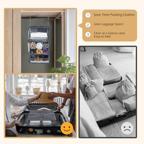 Surblue Hanging Shelves Travel Storage Bag Compression Packing Cube for Suitcase Collapsible with Extension Layer Large Capacity, Grey,XL - color: A-Grey, size: XL 13*10.2*23.2in