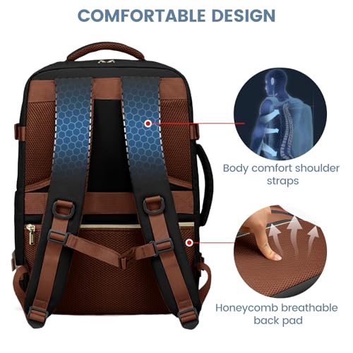 LOVEVOOK Travel Backpack For Women,40L Carry On Backpack Flight Approved,TSA Personal Item Travel Bag Fits 17 Inch Laptop,Business Weekender Overnight Daypack with Toiletry Bag and Cubes - color: Ink Blue and Light Blue and Black, size: 17.3 Inch-40L-4Pcs
