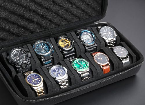 10 slots Watch travel case, hard watch storage organizer box with insert pockets, fit up to 55mm face watch - size: 10 INSERT