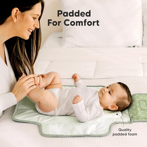 KeaBabies Portable Diaper Changing Pad, Travel, Car - Large Waterproof Baby Changing Mat, Wipeable, Padded, On The Go Travel Diaper Clutch Bag, Easy to Use Pockets for Newborn Essentials (Acacia) - color: Acacia
