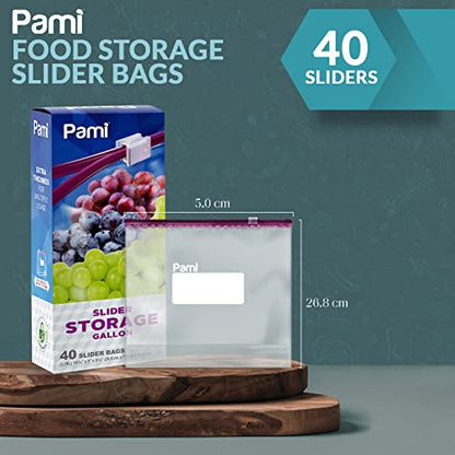 PAMI Leakproof Reusable Slider Freezer Bags with Expandable Bottom and Write-On Label, Thick Storage Bags (Gallon 40 Clear) - size: Gallon