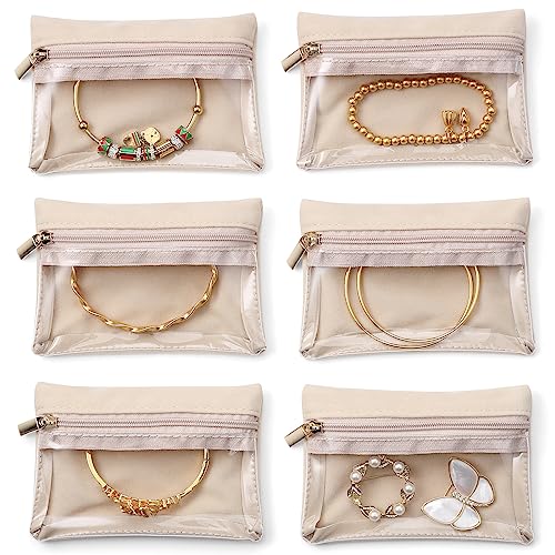VLANDO Jewelry Travel Case,Travel Jewelry Organizer with Clear Velvet Jewelry Bags Zipper Pouch for Women Girl Gift 6Pcs - color: A.6 Bag