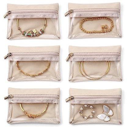 VLANDO Jewelry Travel Case,Travel Jewelry Organizer with Clear Velvet Jewelry Bags Zipper Pouch for Women Girl Gift 6Pcs - color: A.6 Bag