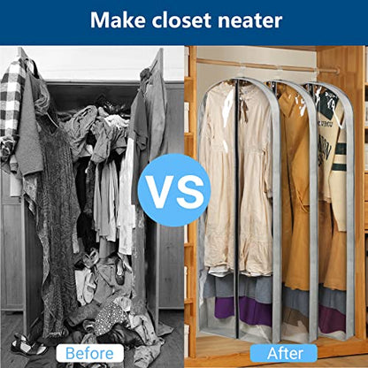 3 Pack 60" Long Garment Bags for Hanging Clothes Storage, Clear Suit Garment Bags with 4" Gussets for Closet Storage Travel, Plastic Protector for Dress Gowns, Coats, Suit, Down Jacket - size: 60" 3Pack