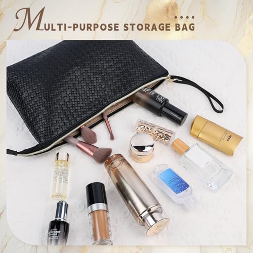 Large Makeup Bag with Wrist Strap, PU Leather Cosmetic Bag, Travel Toiletry Pouch for Women, Gifts for Mom/Sisters/Friends/Bridesmaid (Small Plaid) - color: Small Plaid-Large
