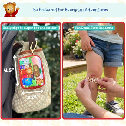 KeepGoing Daniel Tiger’s Small Travel First Aid Kit Kids – 60 Pc. Mini First Aid Kit for Purse, Diaper Bag, & Backpack with Latex-Free Bandages – 4 Oz., & 4.5 x 3.5 x 2 in, TSA-Approved - style: Hugs