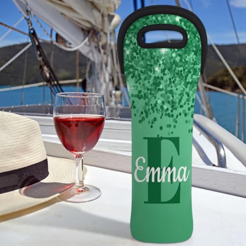 Personalized Neoprene Wine Carrier 1 Bottle, Wine Gift Bags Custom with Name Travel Wine Bottle Holder - color: Green, size: Small