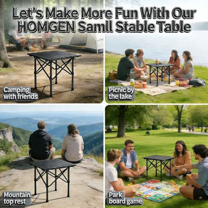 HOMGEN Durable Camping Foldable Table-Ease of Assembly-Stable and no Wobbling-16'' Height Small Folding Table-16'' L x 16'' W Desktop Size-Load-Bearing 66lbs-Portable Picnic Table for Hiking/RV Trip