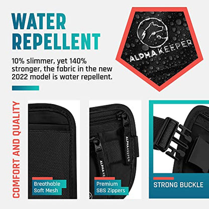 Alpha Keeper Money Belt for Travel Men Hidden RFID Passport Holder - color: Black