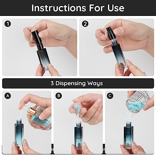Segbeauty Travel Perfume Bottle Refillable, 5pcs 10ML Mini Glass Perfume Containers with Funnel and Pipette, Empty Portable Leak-proof Fragrance Bottles Spray Atomizer Pump Bottle Kit for Toiletries - color: Blue-black, style: Mini Bottles