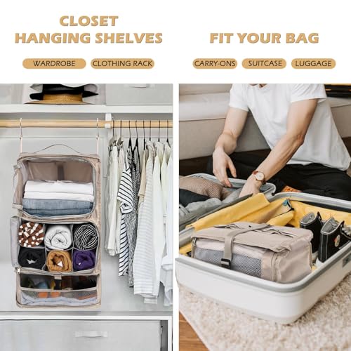 Surblue Hanging Shelves Travel Compression Packing Cube for Carry-on Luggage Suitcase Collapsible Transformable Garment Closet Organizers Large Capacity, Beige, XL - color: Beige, size: XL_13*10.2*23.2in