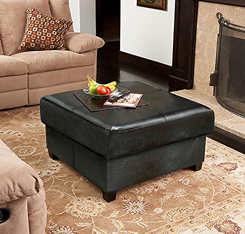 GLAXYFUR Folding Storage Bench, Cube PU Leather Footstool with Legs, Coffee Table, Ottoman with Storage for Living Room, 23.6 x 23.6 x15 Inches, Black - color: 23.6" Black