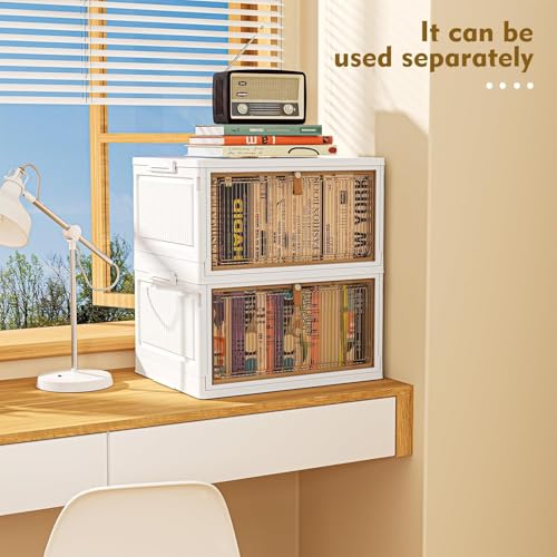 YFXCVSL 4 Tier Plastic Storage Bins with Lid 28QT - Stackable Storage Containers with Wheels, Folding Storage Boxes, Collapsible Storage Bins, Closet Organizers and Storage - size: 4-Tier 28QT