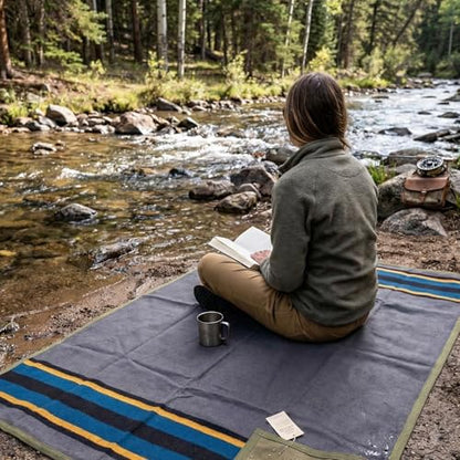WP West Path Waxed Canvas Camping Blanket & Bedroll – Waterproof Canvas Blanket, Oilskin Outdoor Blanket, Camp Blanket, Bushcraft Ground Cloth (Blue/Grey, Regular) - color: Blue/Grey, size: Regular