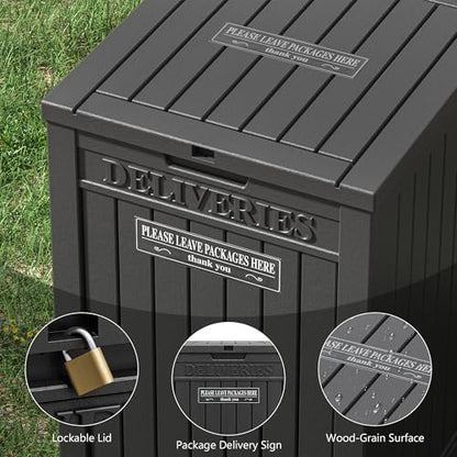 LHBGO Package Delivery Box for Outside, 48 Gallon Storage with Lockable Secure, Large Resin Outdoor Package Drop Container - color: Black