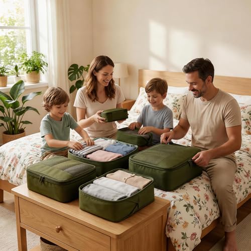 4 Piece Compression Packing Cubes for 3–7 Day Travel, Space Saving Travel Organizers with Breathable Mesh, Double-Zipper Packing Cubes for Carry-On & Suitcases (Green) - color: Green