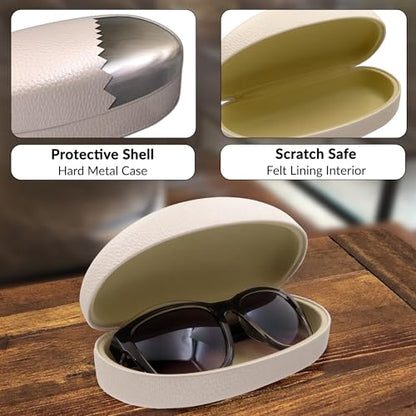 MyEyeglassCase Hard Sunglasses case - Women Glasses Case Holder - Large Durable Eyeglass Case Hard Shell with Pouch & Cloth - color: Cream Pearl