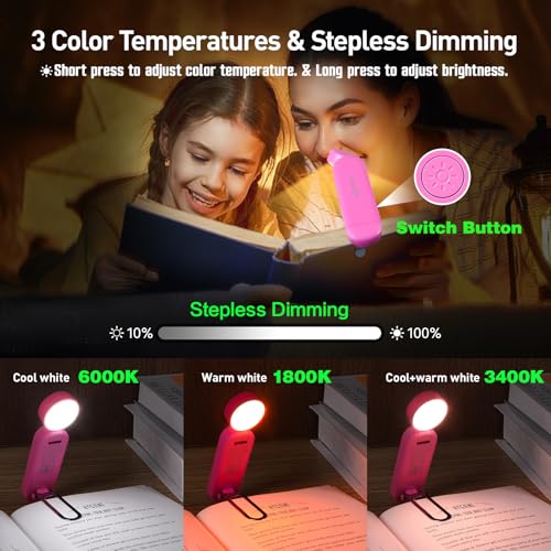 VAVOFO USB Rechargeable Book Light, Blue Light Blocking, Amber Light Clip On Bookmark Shaped Reading Light, Eye Care 6 LEDs Book Light for Bookworms Reading in Bed with 9 Lighting Modes (Rose) - color: Rose