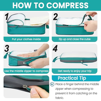 BAGAIL 6 Set Ultralight Compression Packing Cubes Packing Organizer for Travel Accessories Luggage Suitcase Backpack - color: Teal70D, style: Mesh Pattern