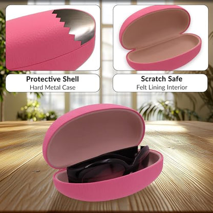 MyEyeglassCase® Large Hard Sunglasses Case | fits Large curved Sunglasses, with microfiber bag and cleaning cloth - color: Pink Distressed