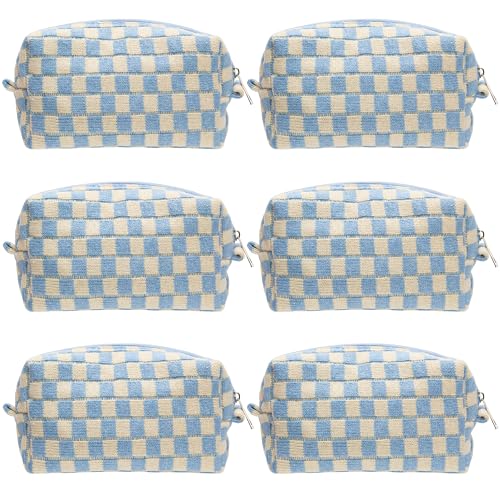 PAZIMIIK 6PCS Checkered Makeup Bag for Purse Portable Zipper Make Up Pouch Small Cosmetic Case for Travel Accessories Blue Beige - color: BLUE BEIGE, size: 6PCS BOX POUCH