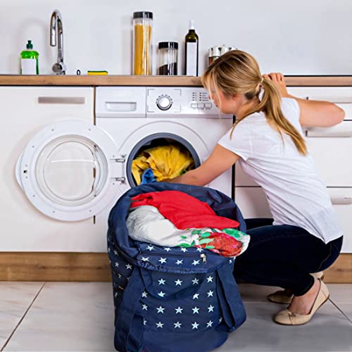 Dalykate Backpack Laundry Bag, Laundry Backpack with Shoulder Straps and Mesh Pocket Durable Nylon Clothes Hamper Bag with Drawstring Closure for College, Travel, Laundromat, Apartment - color: Starry Blue
