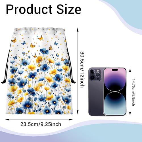Flowers Small Gymnastics Grip Bag Butterfly Lightweight Travel Drawstring Bag - color: Blue Yellow Flowers, size: 12"(H)*9.25"(W)