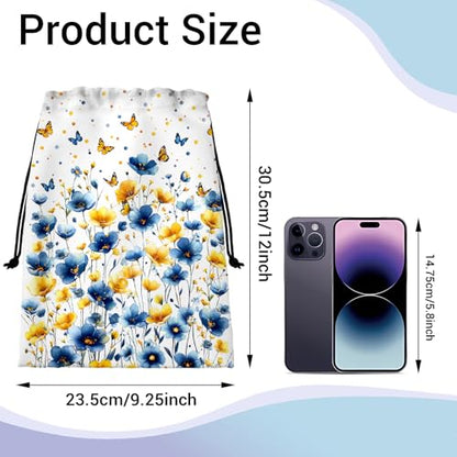 Flowers Small Gymnastics Grip Bag Butterfly Lightweight Travel Drawstring Bag - color: Blue Yellow Flowers, size: 12"(H)*9.25"(W)
