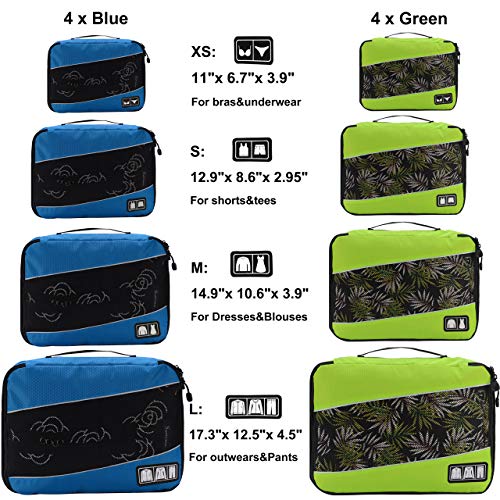 Packing Cubes Luggage Bags Organizer Durable Travel Accessories With Clothing Label - color: 8 set - Blue/Green