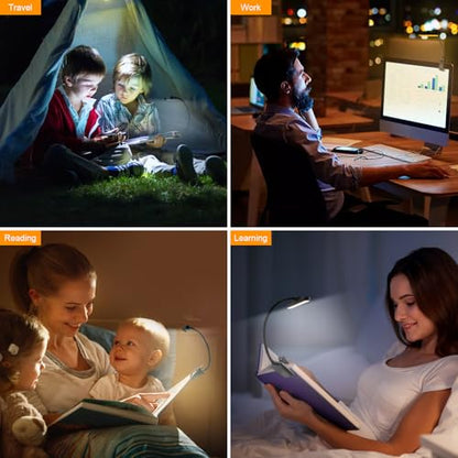 karidi Rechargeable 24 LED Book Light for Reading, 360° Flexible Gooseneck, 5 Color Tones, Clip-on for Books/Tablet/Bed, USB-C, 80H Glare-Free Eye Care (Black) - color: Black