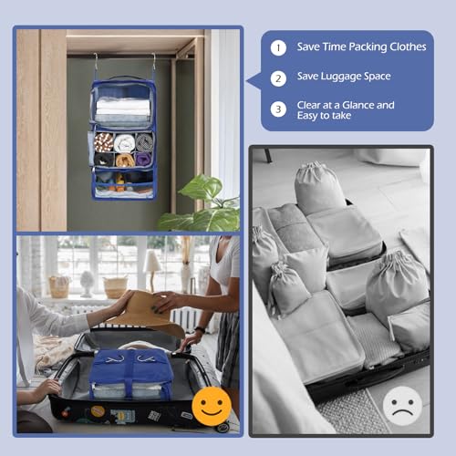 Surblue Hanging Shelves Travel Storage Bag Compression Packing Cube for Suitcase Collapsible with Extension Layer Large Capacity, Blue,XL - color: A-Blue, size: XL 13*10.2*23.2in