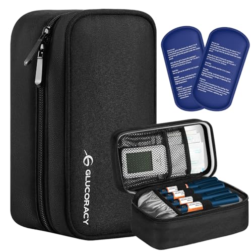 Glucoracy Insulin Cooler Travel Case, Diabetic Medicine Carrying Bag with 2 * 160g Ice Packs TSA Approved, Portable Medication Cooler Bag for Insulin Pens & Blood Glucose Monitor (Black) - color: Black, size: Medium