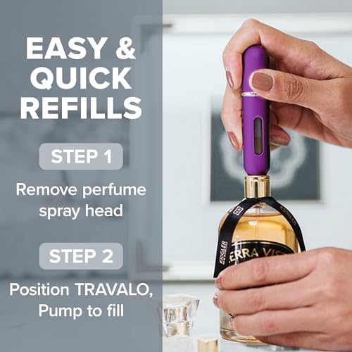 Travalo Classic HD Perfume Atomizer - Leak-Proof and TSA Approved for Air Travel - Reusable, Airtight, Easy-Fill Mini Pump Sprayer - Lightweight, Elegant Design w/Volume Window - Purple 0.17oz - color: Purple