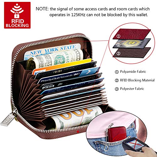 FurArt Zipper Wallet Women, RFID Blocking Credit Card Wallet, Business Card Holder, Compact Size KeyChain Wallet - color: Dark Red