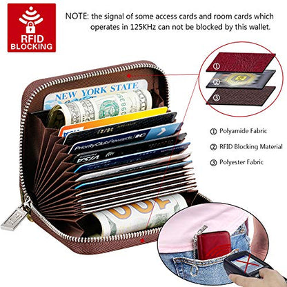 FurArt Zipper Wallet Women, RFID Blocking Credit Card Wallet, Business Card Holder, Compact Size KeyChain Wallet - color: Dark Red