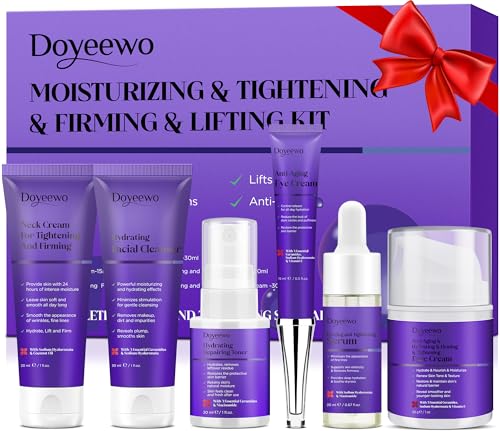 Skin Care Set,6Pcs Professional Womens Teens Tighten Lift Firm Skincare,Hydrate Anti-Aging Facial Routine Kit Travel Gift Set,Birthday Christmas Secret Santa Gifts for Women Teenage Girl Wife Mom | Professional