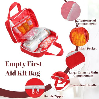 6 Pack First Aid Kit Bag Empty, Red Oxford Fabric Emergency Medical Pouch Trauma Storage Organizer for Car, Travel, Camping, Home, Office, Workshop & Outdoor Activities
