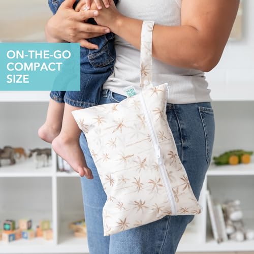 Bumkins - Waterproof Wet Bag, Wet/Dry Clutch & Clear Travel Bags - For Beach, Baby, Travel, Cloth Diapers, Pump Parts, Pool, Gym, Toiletries - Reusable & Easy to Clean - Palm Trees - 5 Pack - color: A2 Palm Trees 5pc