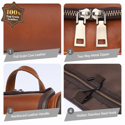 EURYNOME Leather Toiletry Bag For Men Women,Full Grain Leather Toiletries Organizer,Travel Hanging Toiletry Bag Large Water-resistant Bathroom Shaving Kit for Cosmetics, Makeup Case Travel Dopp Kit - color: Brown