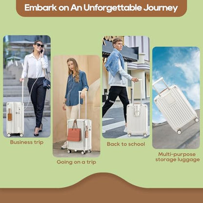 Joyway 5 Piece Luggage Set with Cup Holder, Expandable 25% Capacity, Includes Handbag, Anti Slip Wheels, Hook, Smart Carry On Suitcase for Men and Women, Spinner Travel White - color: White, size: 5 piece set (20/24/28inch-Handbag)