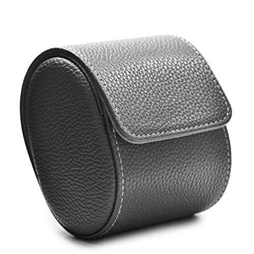 Oirlv Luxury Leather Travel Watch Case - Single Watch Box for Women - Portable Jewelry Storage Roll Organizer (Grey) - color: Grey
